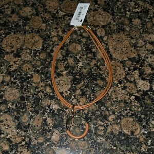 Ralph Lauren Tan Leather Necklace with Gold Circle Pendant
